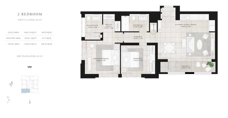 2-Bed, Unit-6,Level-03-25,Size-1168.53-sq.ft